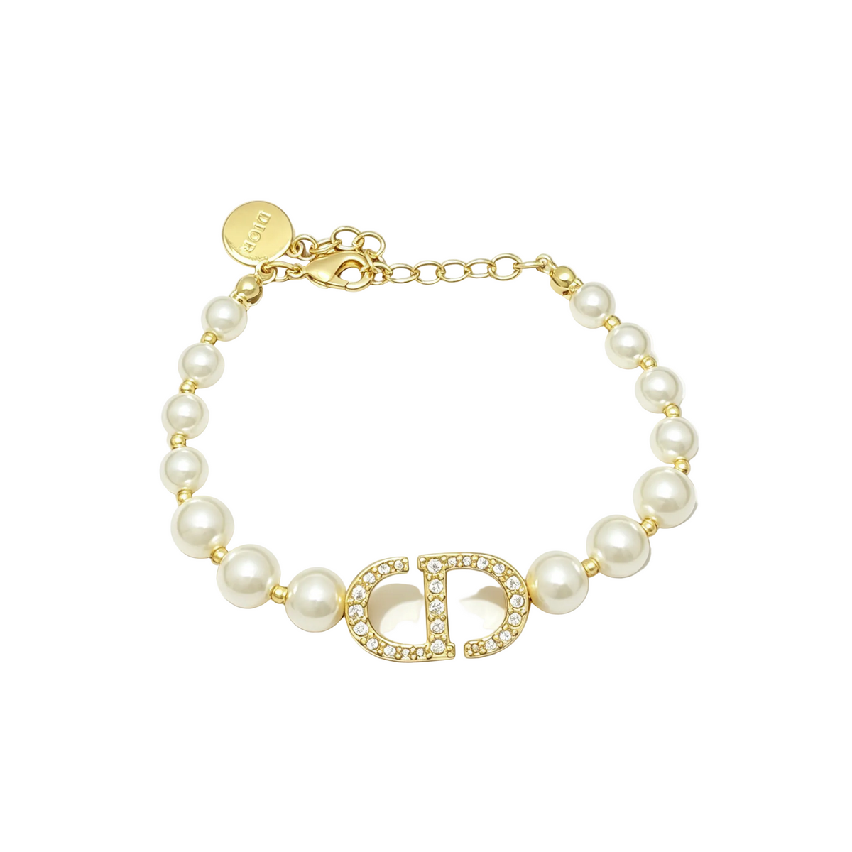 Lustrous Bead Bracelet – Pavé Interlocking CD-Style Monogram