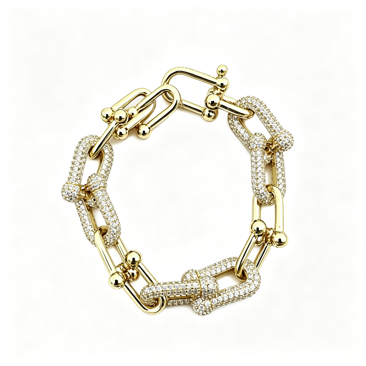 Chunky Oval Link Bracelet – Crystal Pavé and Polished