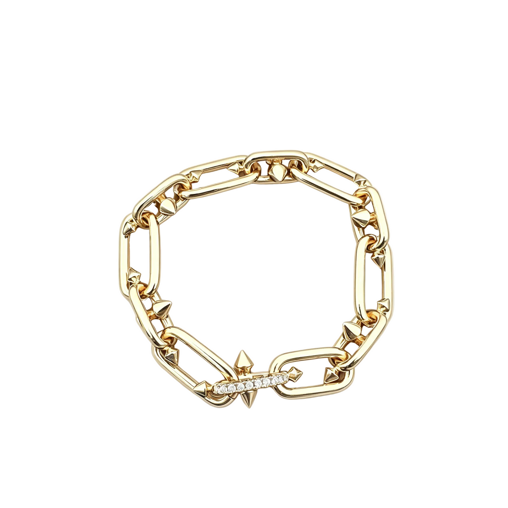 Chunky Oval Link Bracelet – Spike Studs with Crystal Pavé