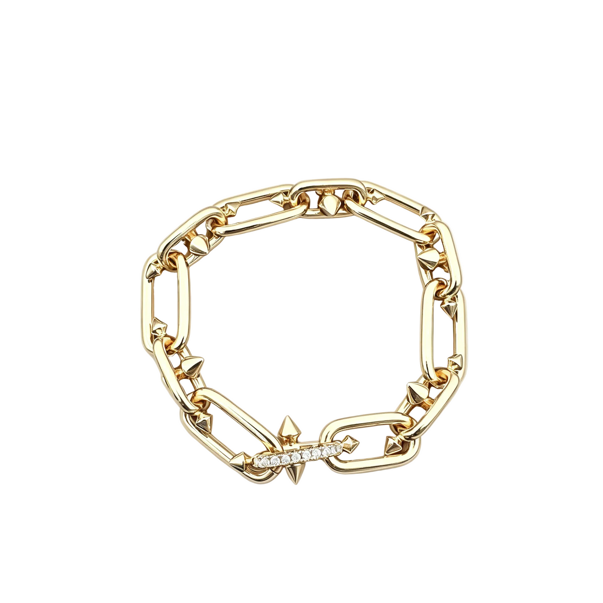 Chunky Oval Link Bracelet – Spike Studs with Crystal Pavé