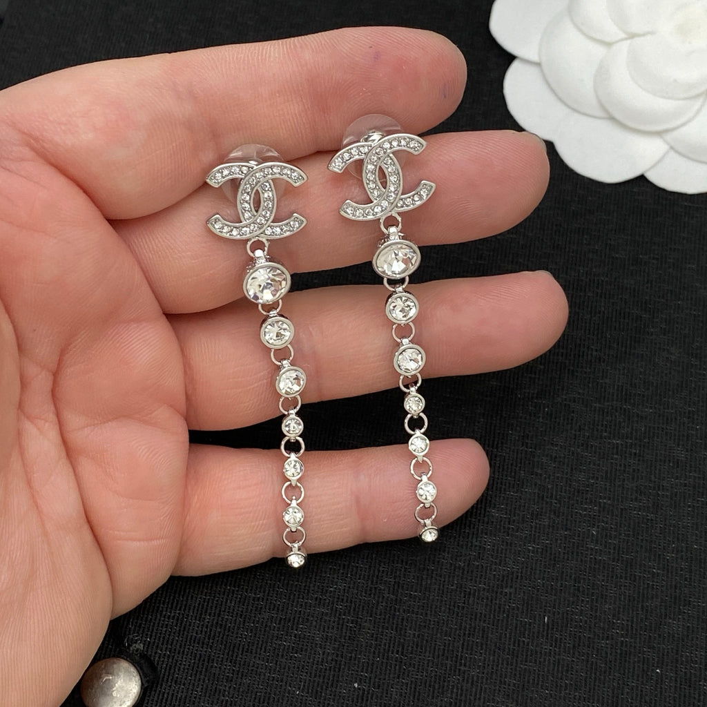 Interlocking C Crystal Drop Earrings–Graduated Bezel Chain