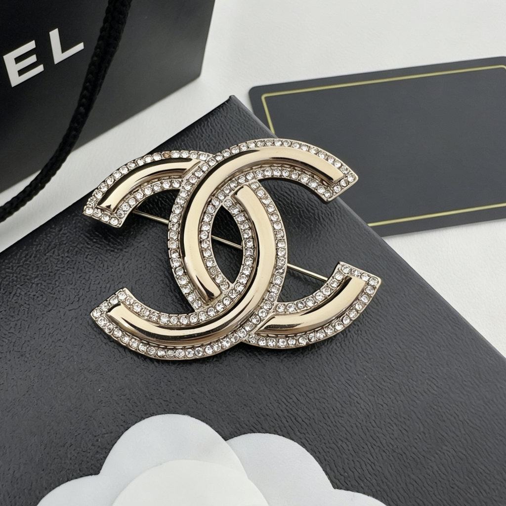 Double-Layer Crystal Pavé Interlocking C Brooch
