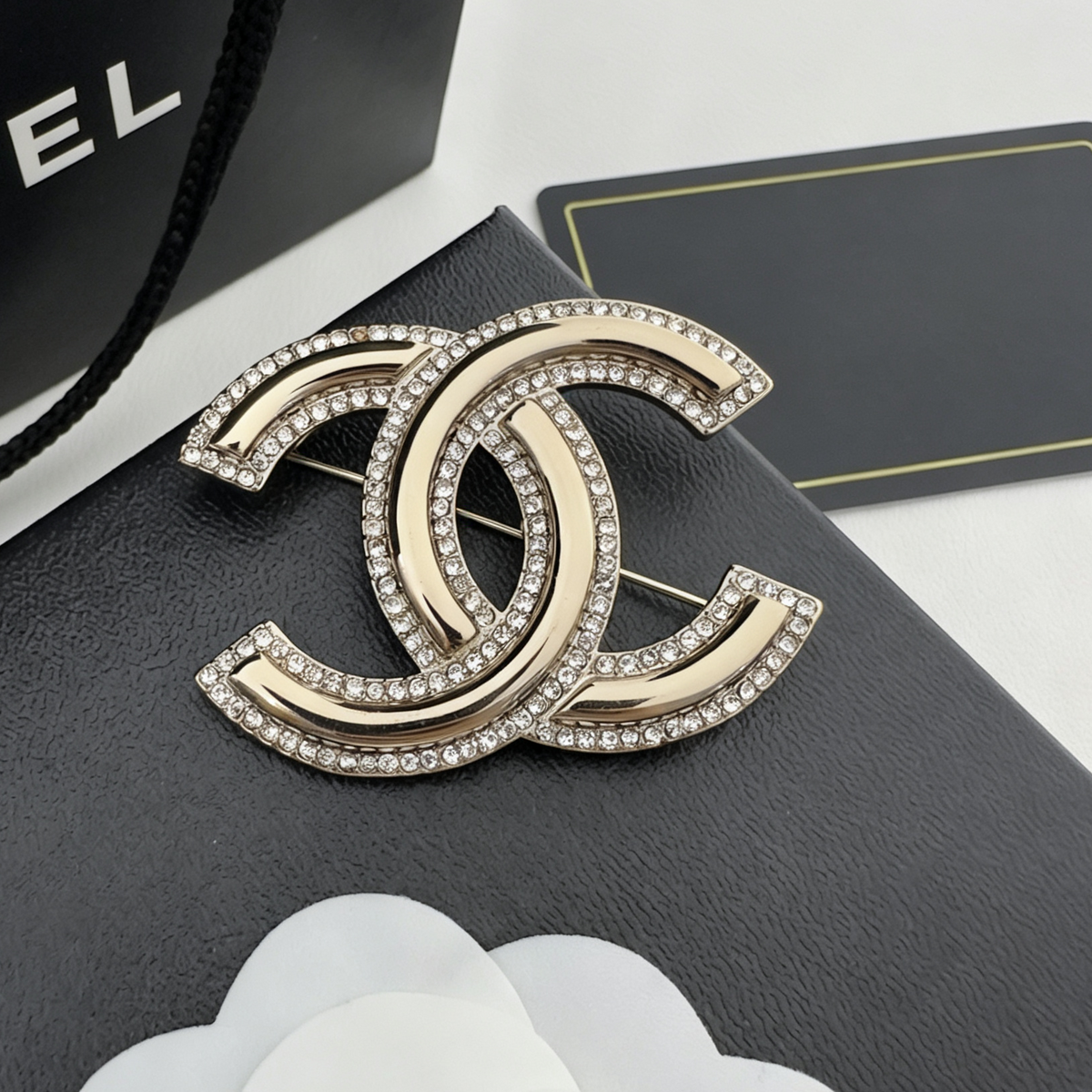Double-Layer Crystal Pavé Interlocking C Brooch