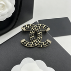 Leather-Woven Chain Interlocking C Brooch – Pavé End Caps