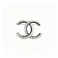 Baguette Crystal Interlocking C Brooch – Black Enamel Inlay