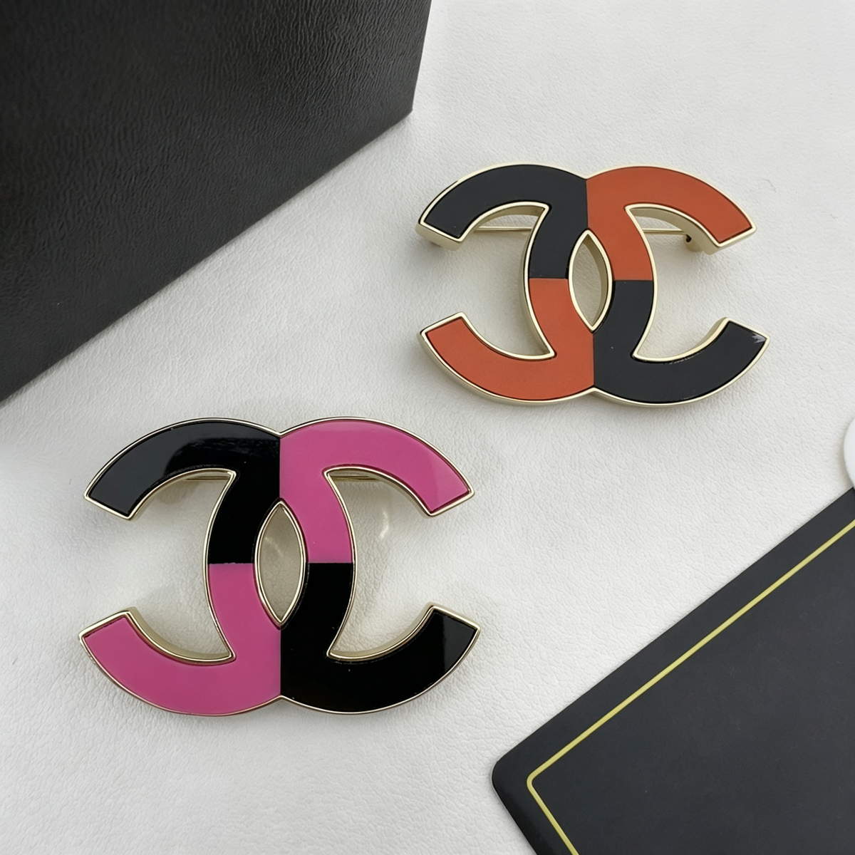 Color-Block Enamel Interlocking C Brooch – Two Finishes