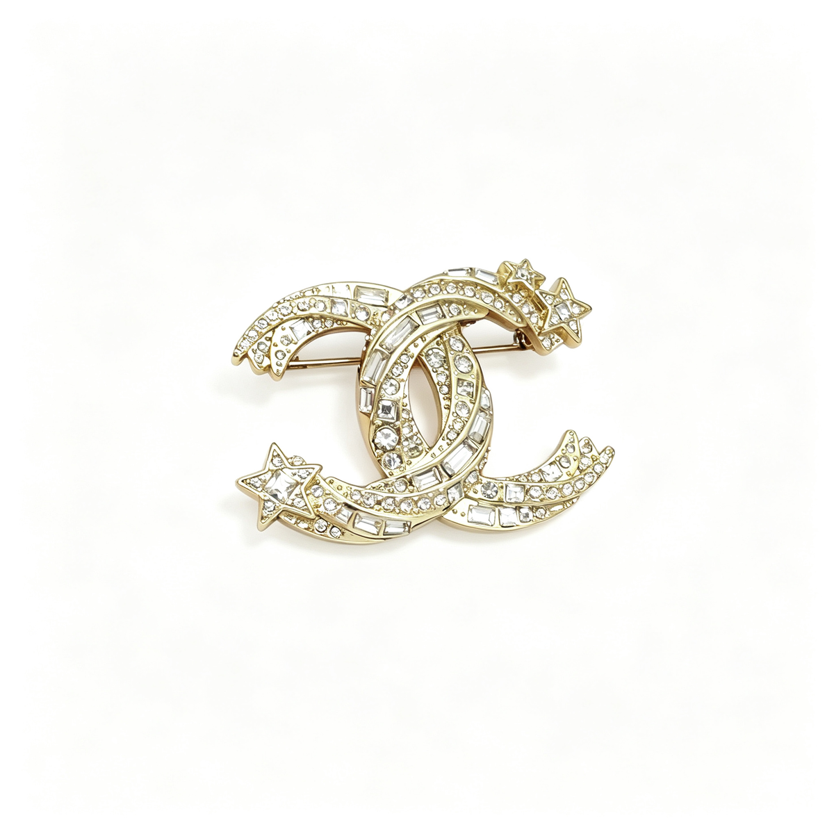 Mixed-Cut Crystal Interlocking C Brooch – Star Charms