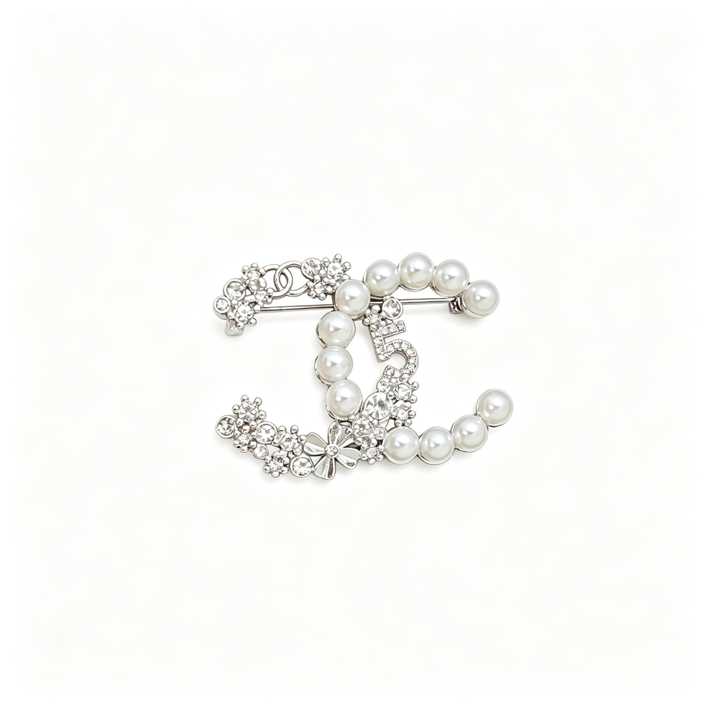 Lustrous Bead Number 5 Brooch – Crystal Starbursts and Flower