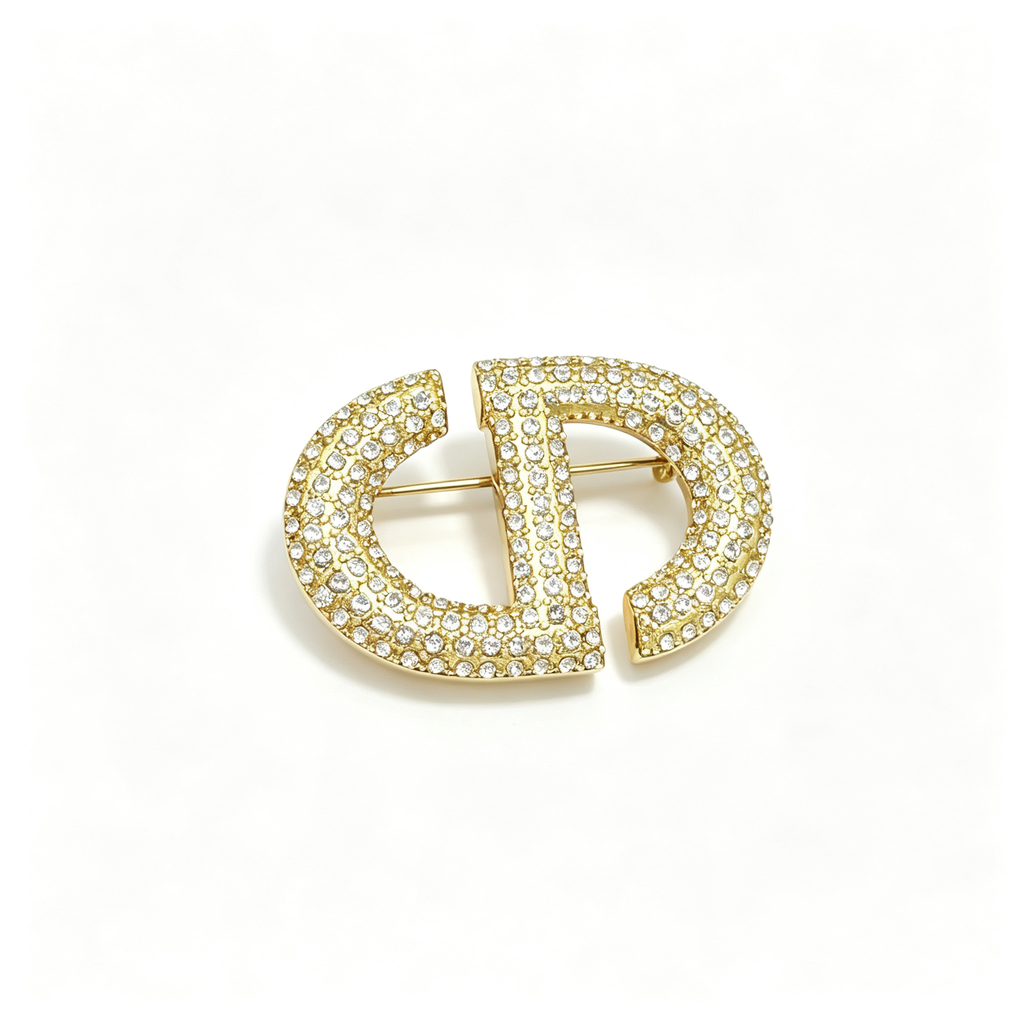 Pavé Interlocking CD-Style Monogram Brooch