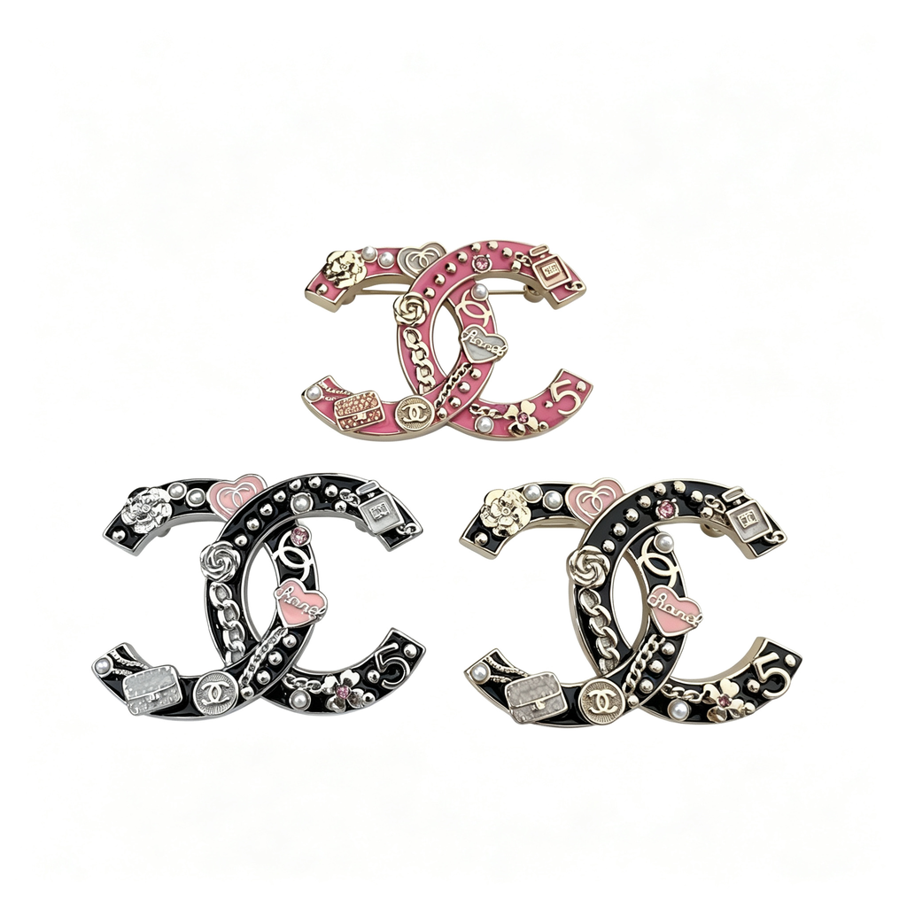Charm Collage Interlocking C Brooch – Enamel and Mini Motifs