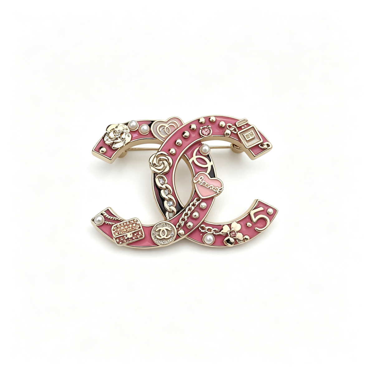 Charm Collage Interlocking C Brooch – Enamel and Mini Motifs