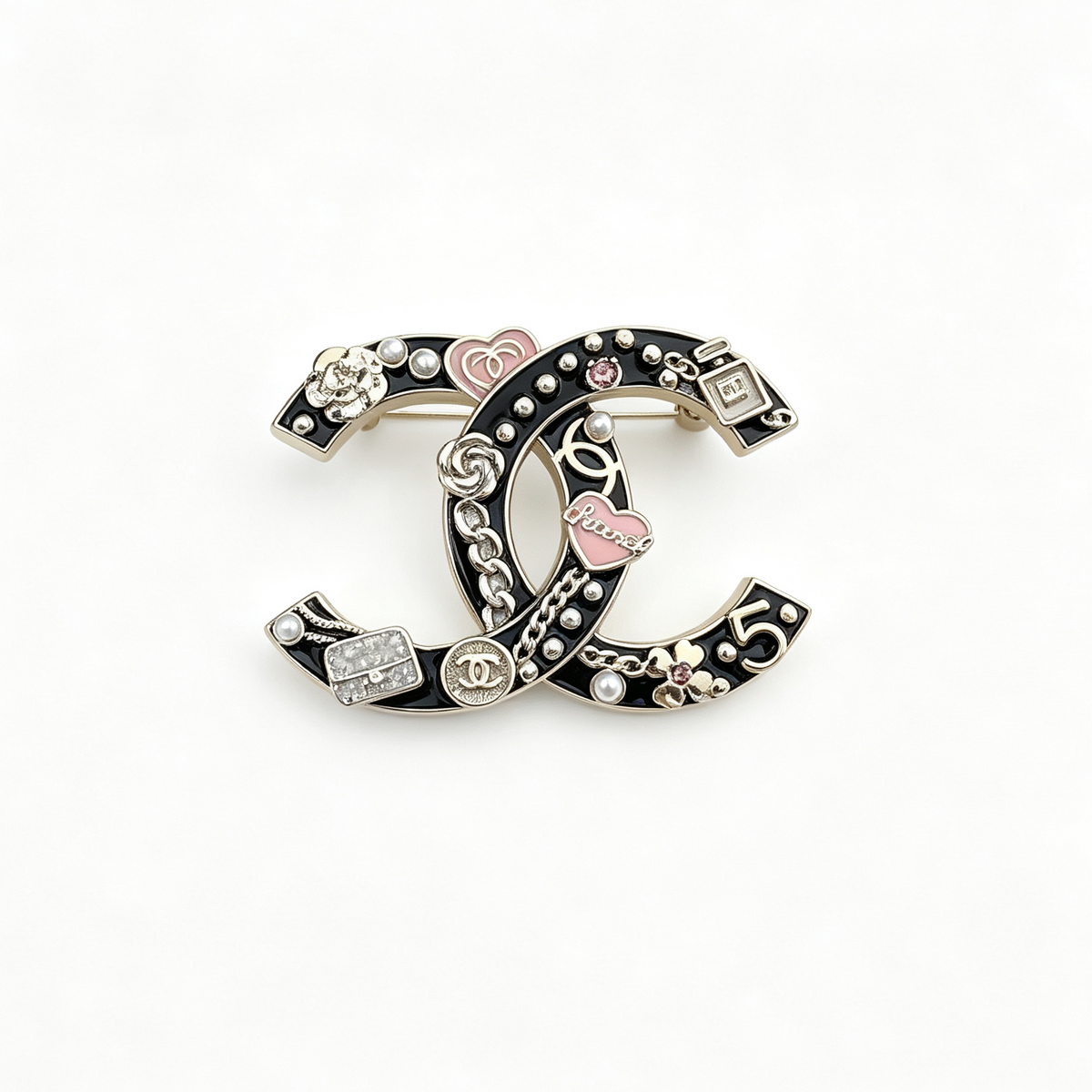Charm Collage Interlocking C Brooch – Enamel and Mini Motifs