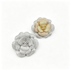 Pavé 3D Camellia Flower Brooch – Interlocking C Center
