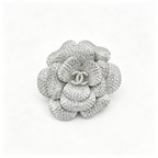 Pavé 3D Camellia Flower Brooch – Interlocking C Center