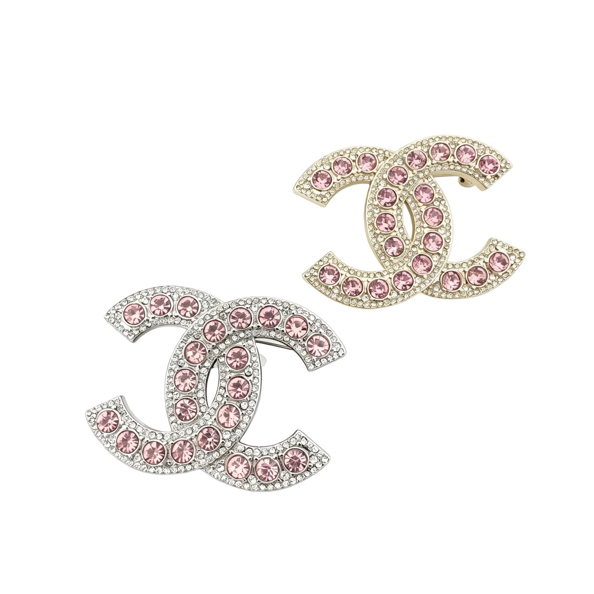Pink Crystal Interlocking C Brooch – Pavé Border