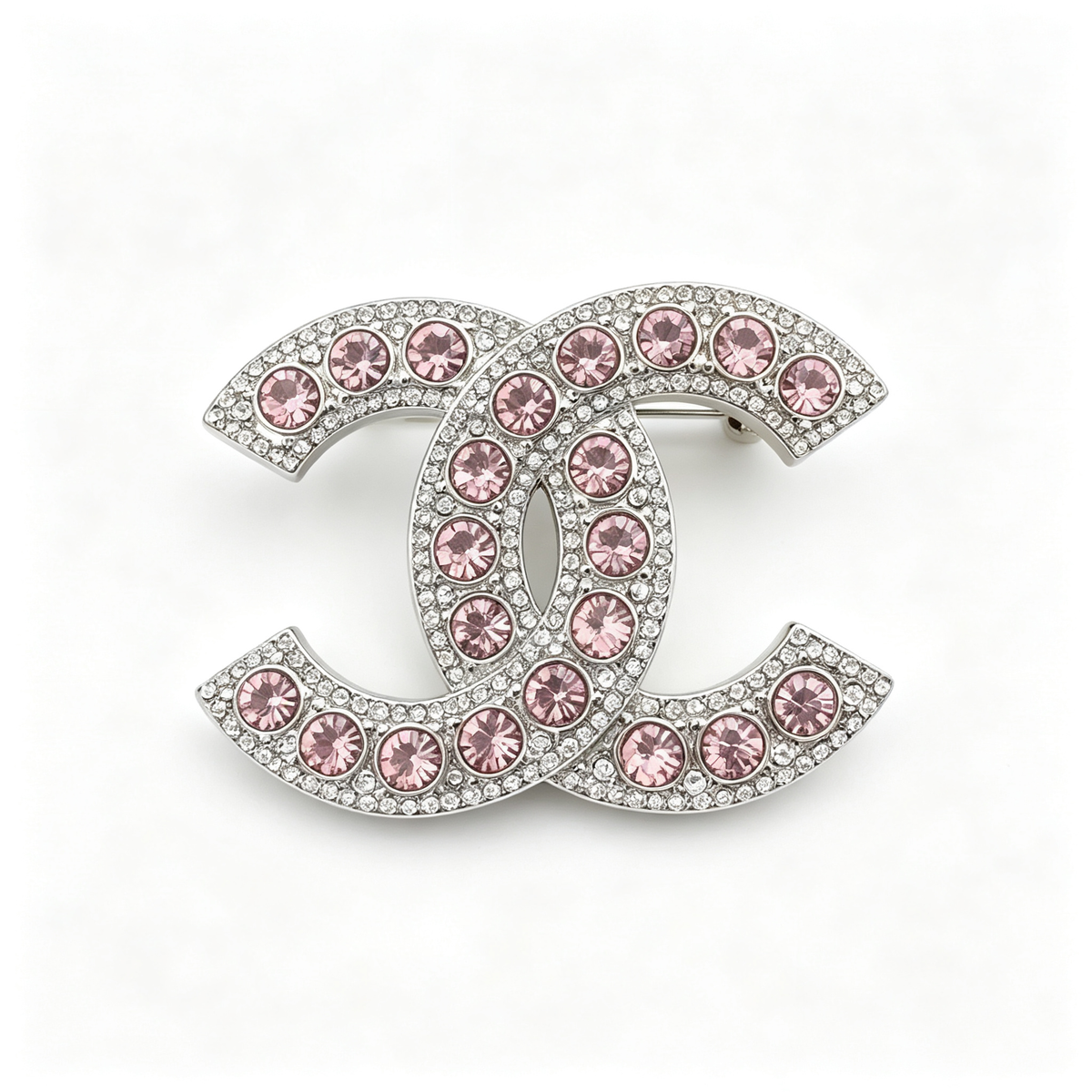 Pink Crystal Interlocking C Brooch – Pavé Border