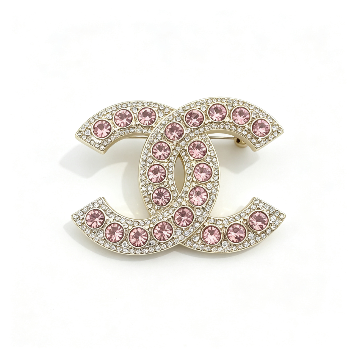 Pink Crystal Interlocking C Brooch – Pavé Border