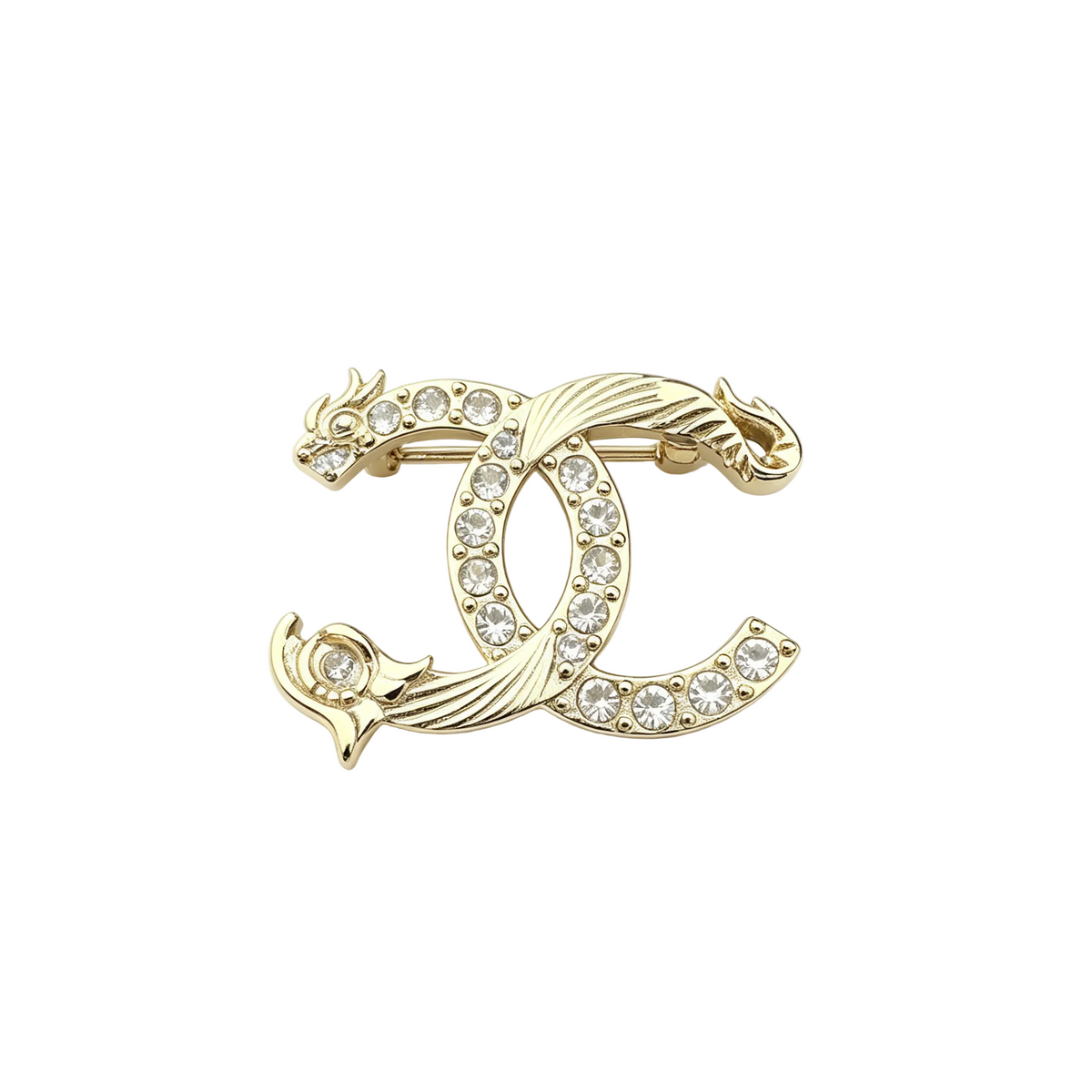 Crystal Interlocking C Brooch – Sculpted Wave Overlay