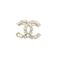 Square-Set Crystal and Lustrous Bead Interlocking C Brooch