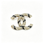 Twisted Double-C Motif Brooch – Enamel, Crystals and Beads