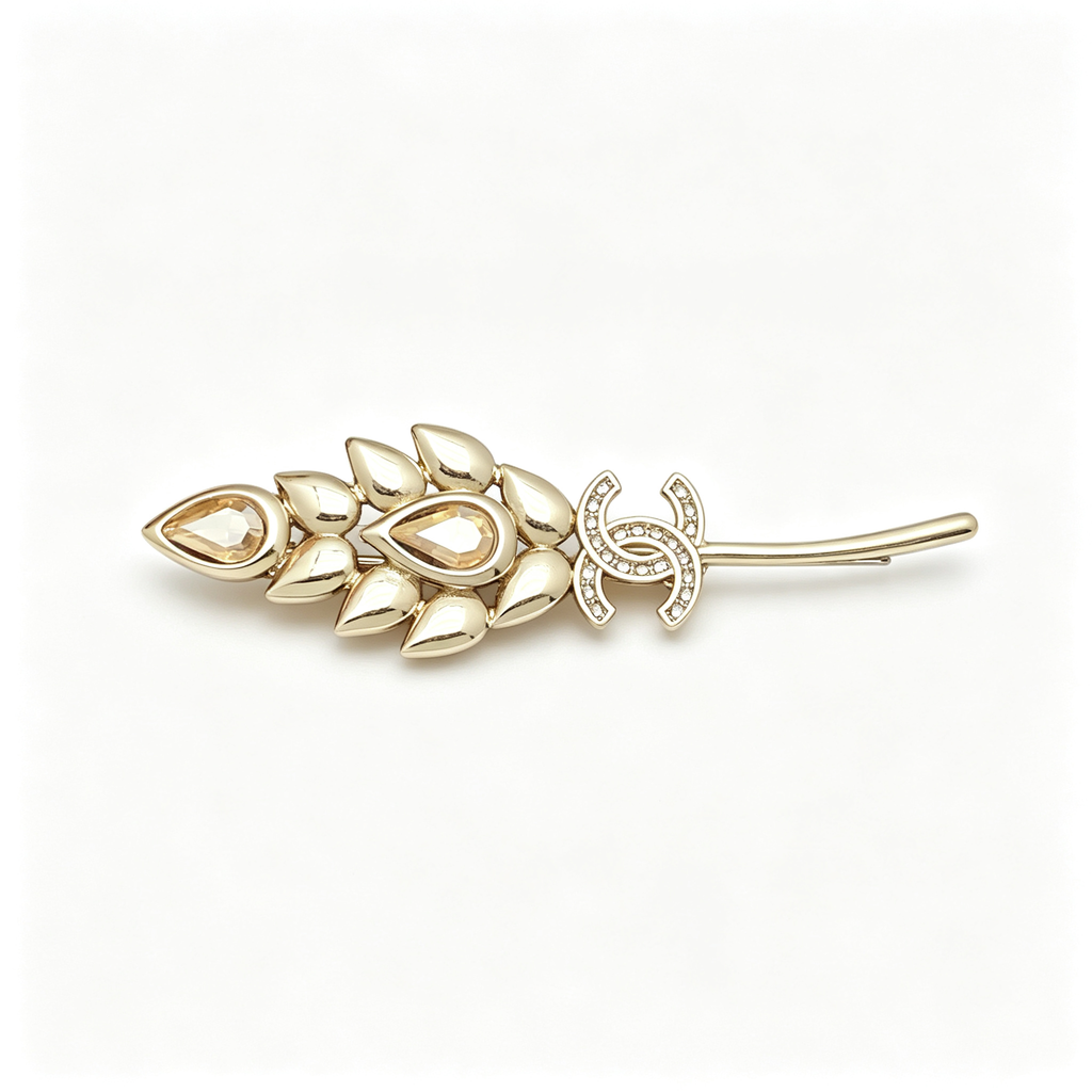 Wheat Leaf Branch Brooch – Pear-Shaped Champagne Stones