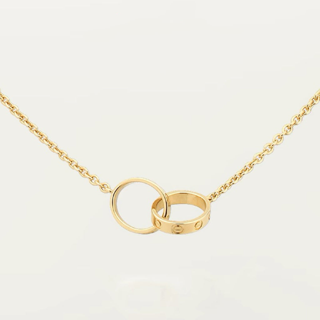Classic LOVE‑inspired Elegant Timeless Double‑Ring Pendant Necklace For Women