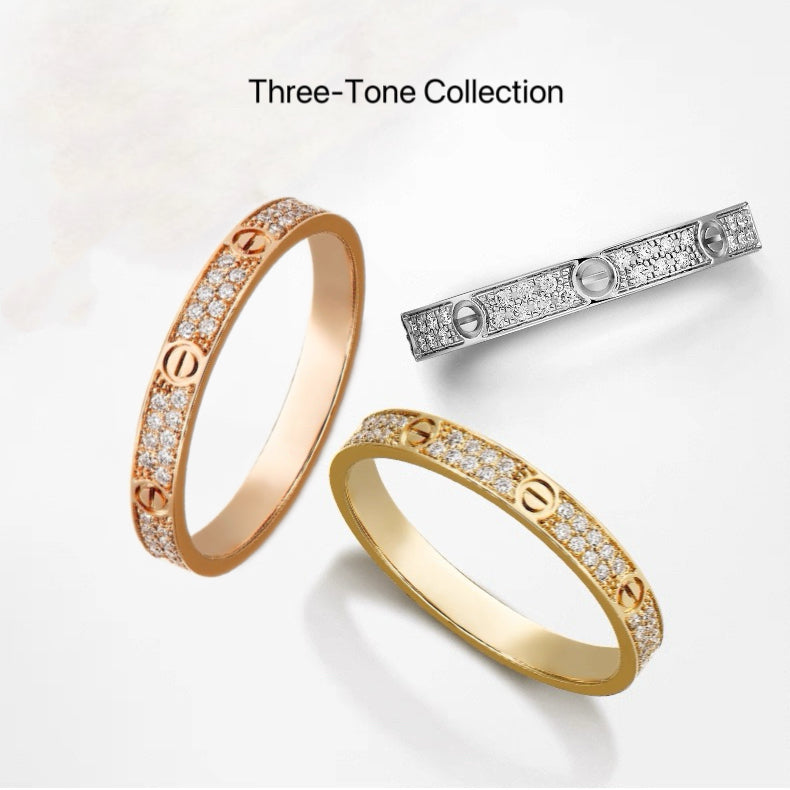 Classic LOVE Narrow Band Stone-set Wedding Ring For Women