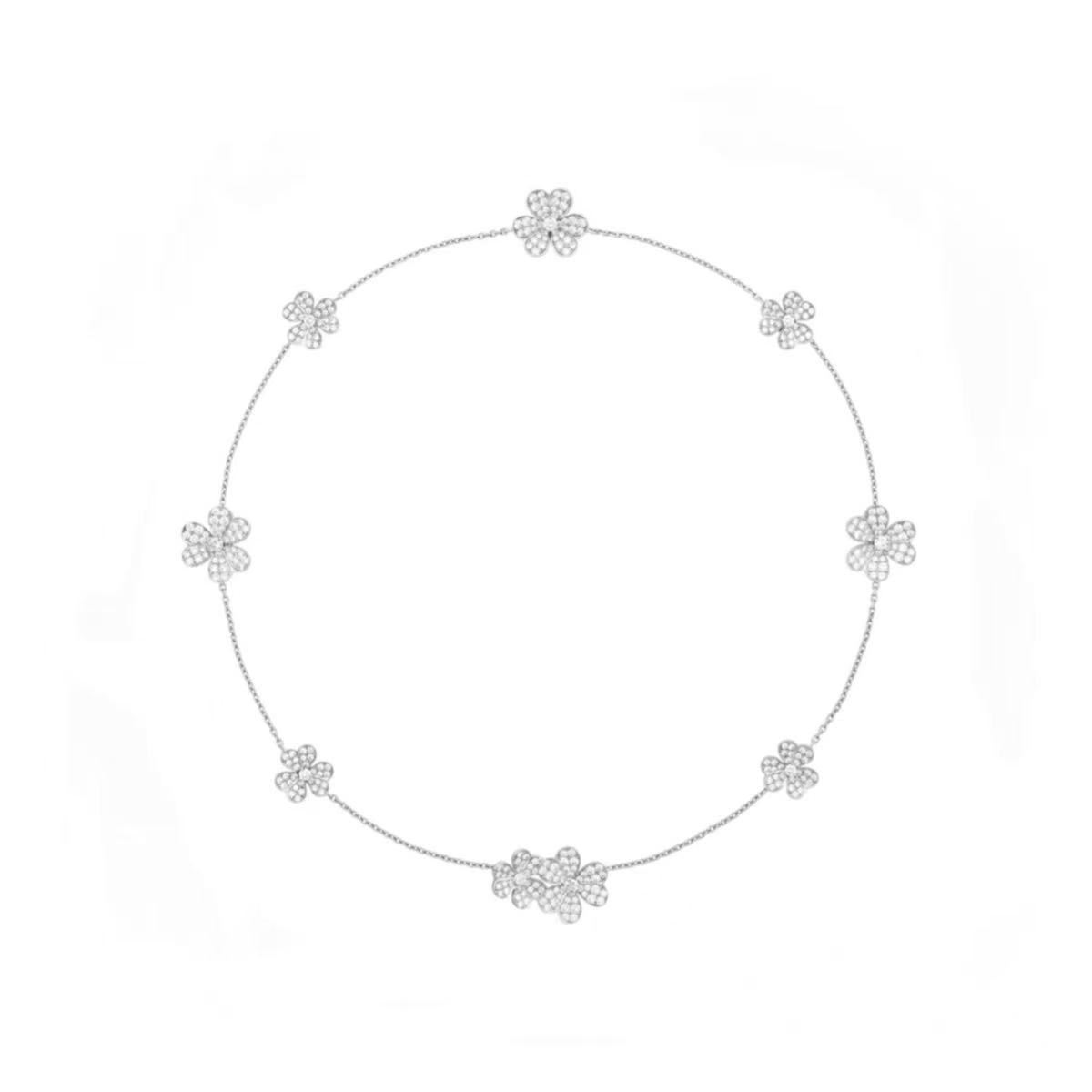 9-Flower Stone-set Long Necklace Dainty Luxury Floral Pendant for Women