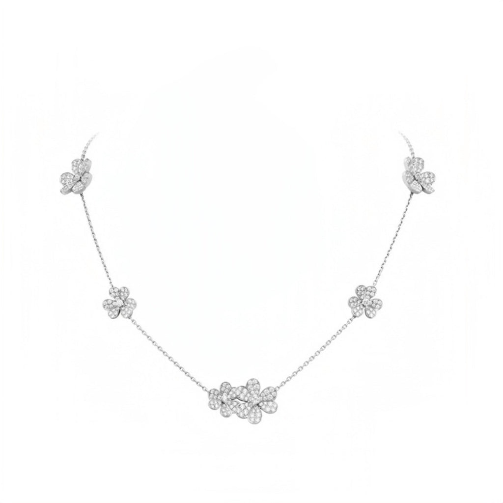 9-Flower Stone-set Long Necklace Dainty Luxury Floral Pendant for Women