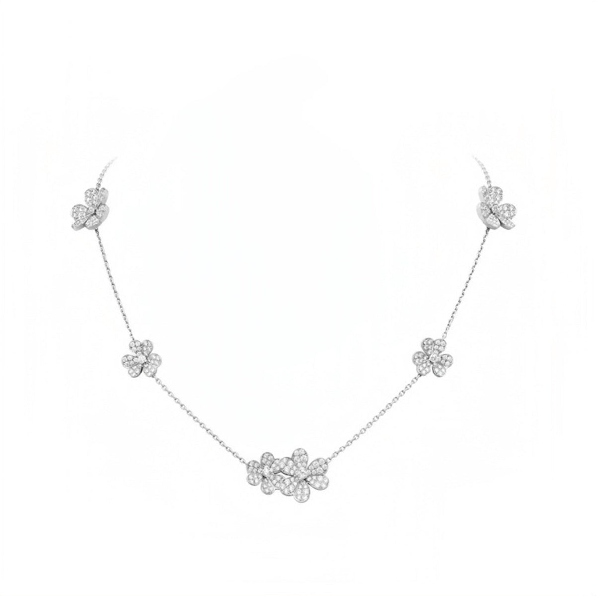 9-Flower Stone-set Long Necklace Dainty Luxury Floral Pendant for Women