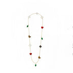 12-Motif Long Necklace Dainty Gemstone Floral Pendant for Women