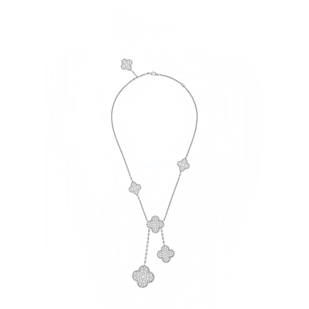 Small  3-Flower Stone - set 6-Leaf Lucky Clover Necklace for Women