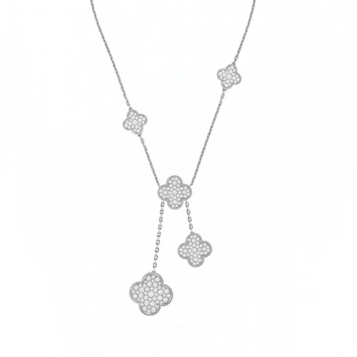 Small  3-Flower Stone - set 6-Leaf Lucky Clover Necklace for Women