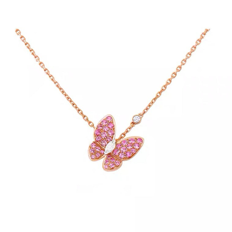 Small Sapphire & Stone- set Butterfly Necklace for Women