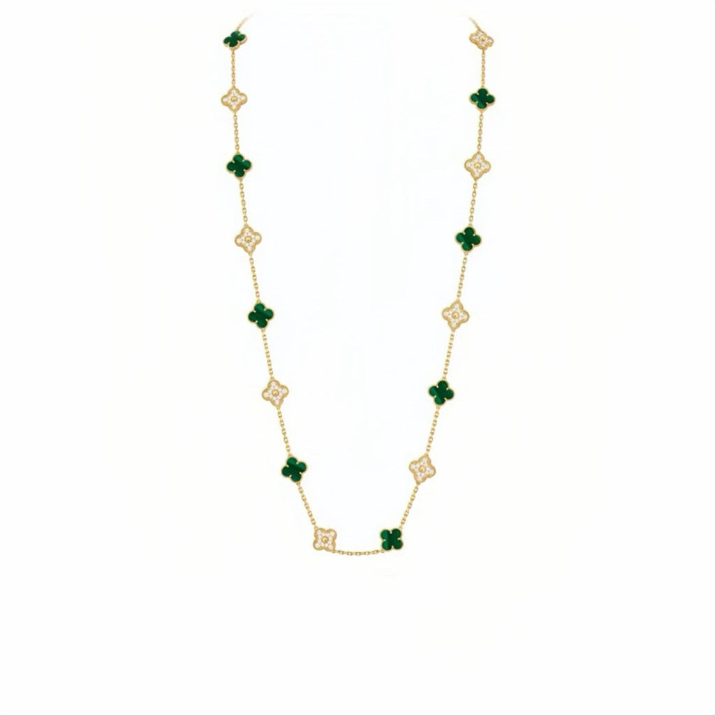 20 Motifs Four-Leaf Clover Malachite Stone - set Long Necklace