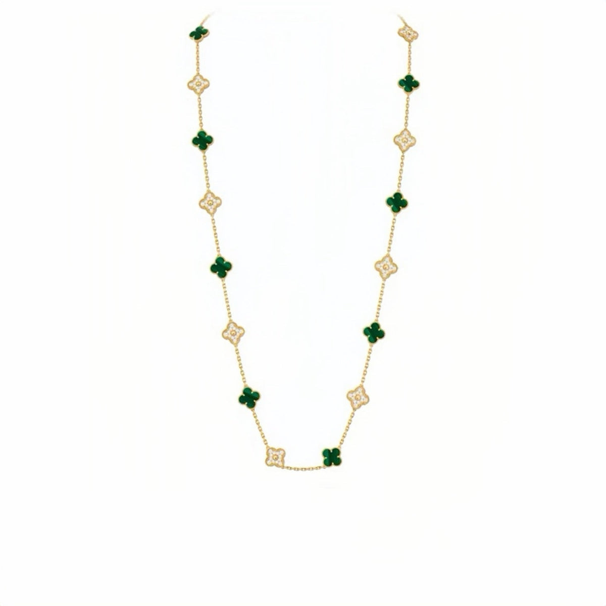 20 Motifs Four-Leaf Clover Malachite Stone - set Long Necklace