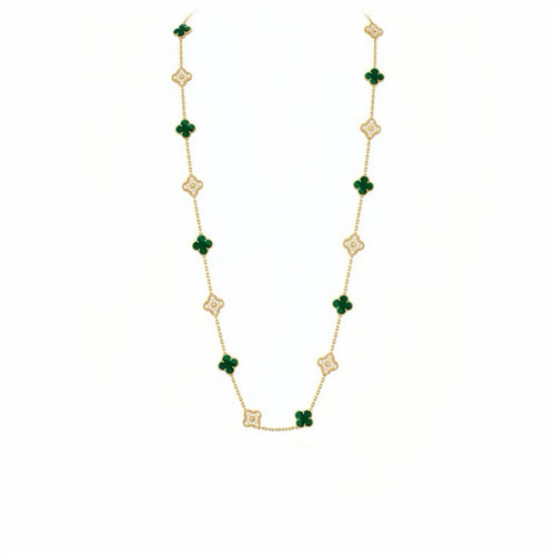 20 Motifs Four-Leaf Clover Malachite Stone - set Long Necklace