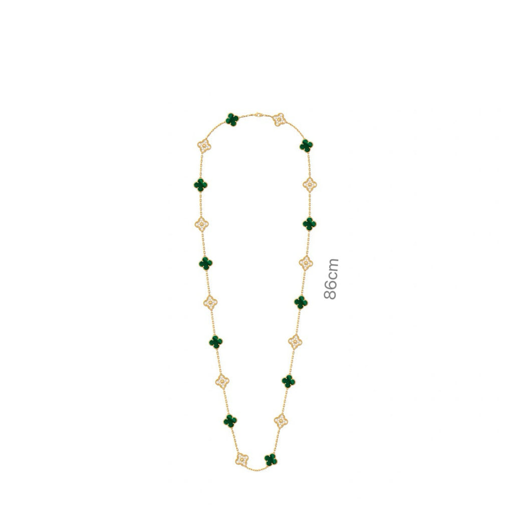 20 Motifs Four-Leaf Clover Malachite Stone - set Long Necklace