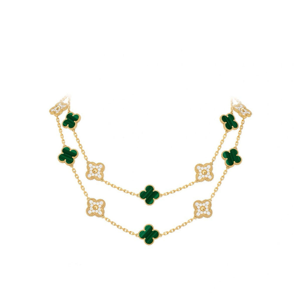 20 Motifs Four-Leaf Clover Malachite Stone - set Long Necklace