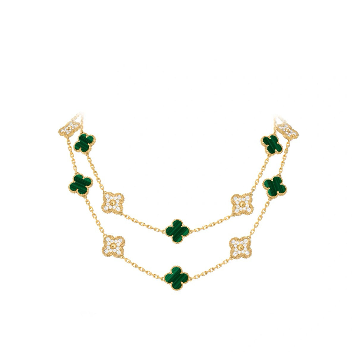 20 Motifs Four-Leaf Clover Malachite Stone - set Long Necklace