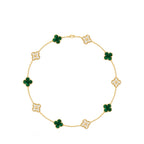 Mini‑Size Four‑Leaf Clover Malachite Stone-set Necklace