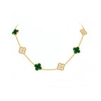 Mini‑Size Four‑Leaf Clover Malachite Stone-set Necklace