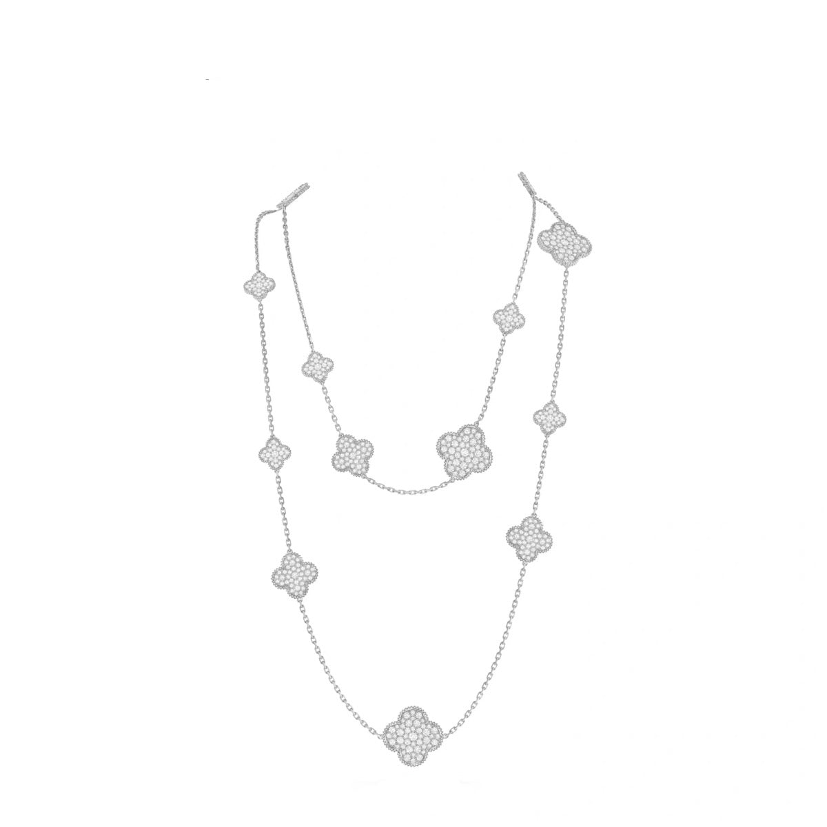 16‑Motif Four‑Leaf Clover Stone-set Long Necklace