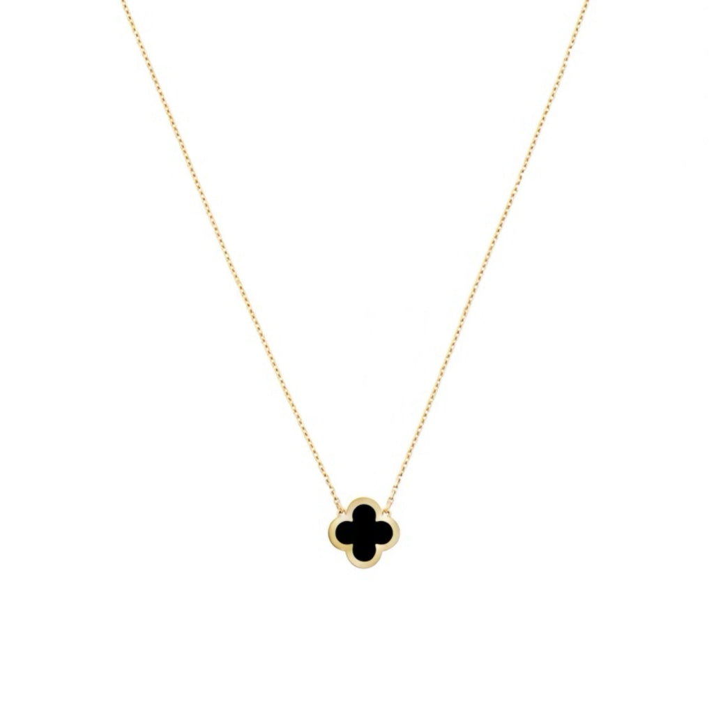 Mini‑Size Four‑Leaf Clove Onyx Necklace