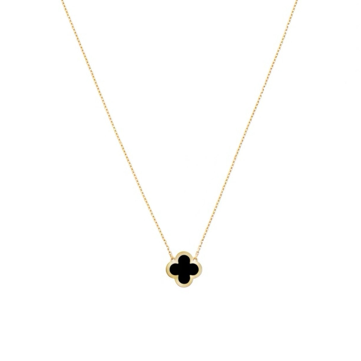 Mini‑Size Four‑Leaf Clove Onyx Necklace