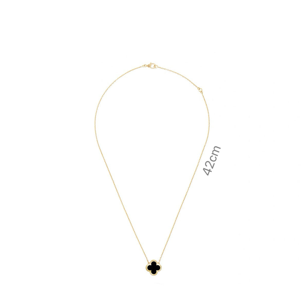 Mini‑Size Four‑Leaf Clove Onyx Necklace