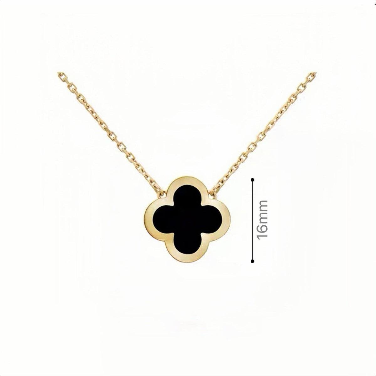 Mini‑Size Four‑Leaf Clove Onyx Necklace