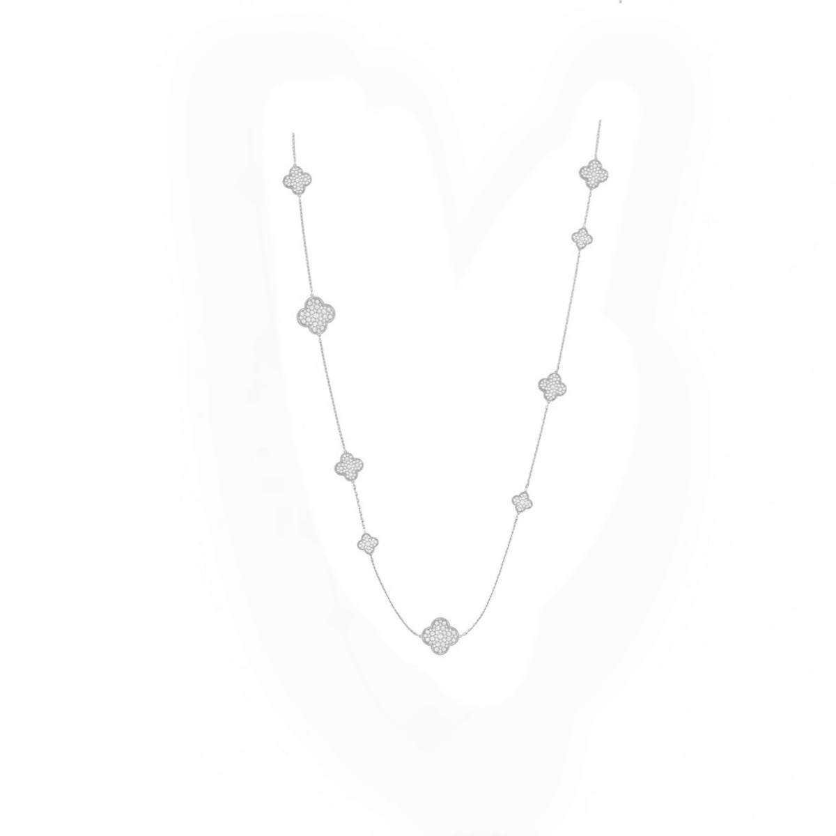 16‑Motif Four‑Leaf Clover Stone-set Long Necklace