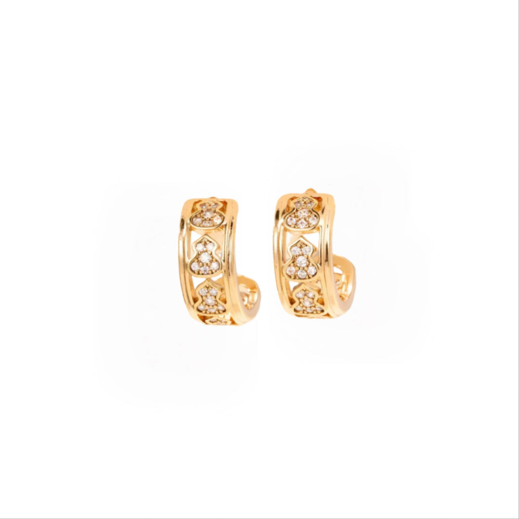 T-Shape Gourd Stud Earrings–Lucky Fortune & Double Blessings Charm