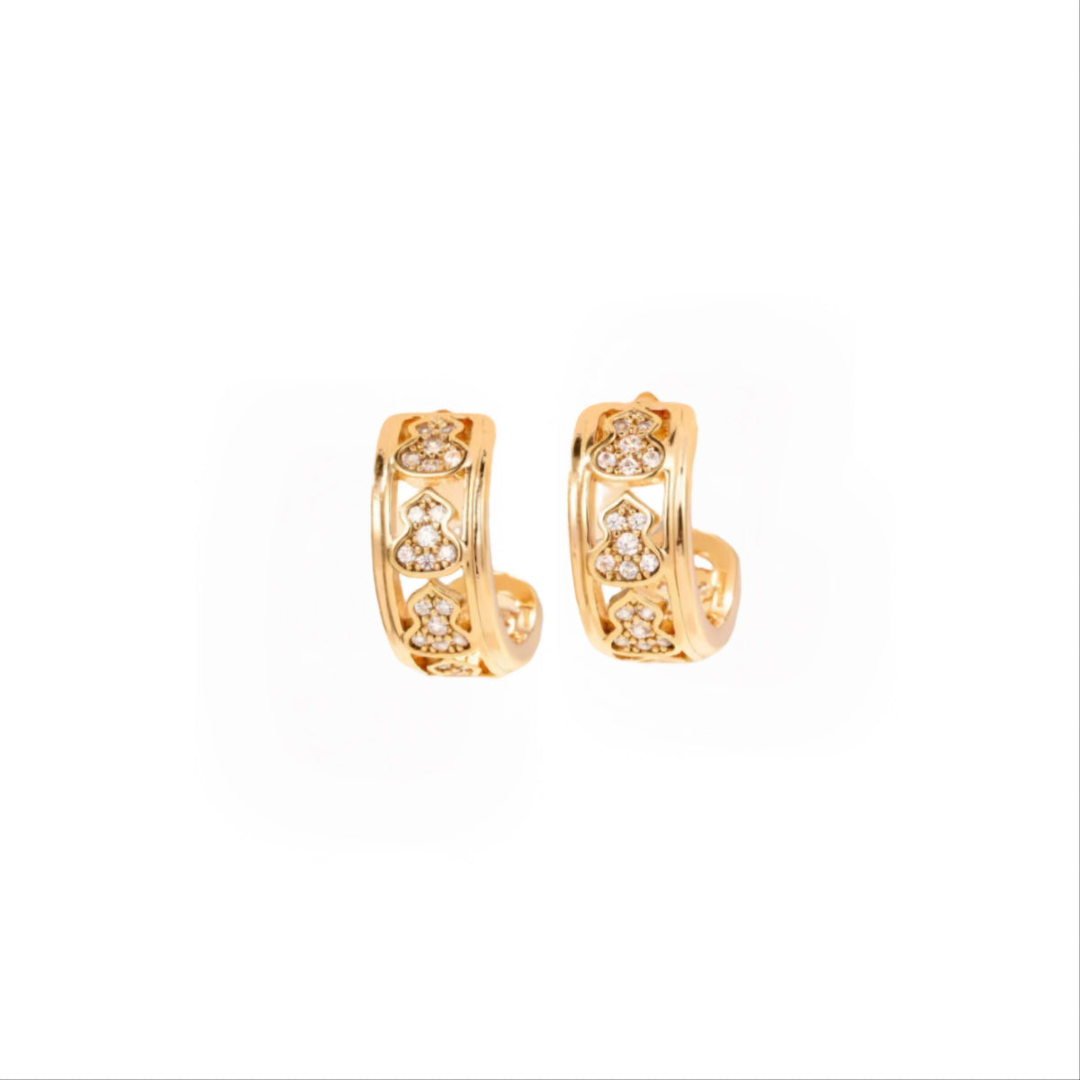 T-Shape Gourd Stud Earrings–Lucky Fortune & Double Blessings Charm